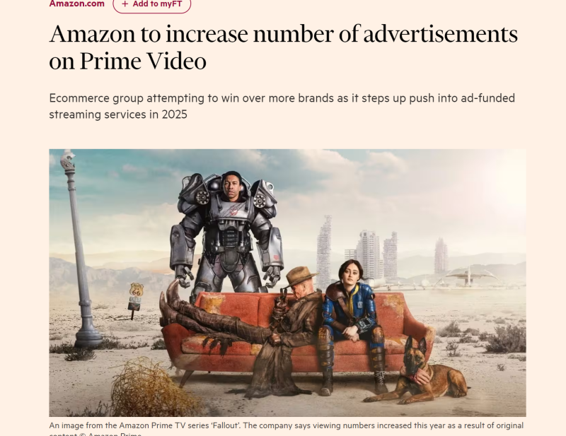 亚马逊将增加Prime Video上的广告数量